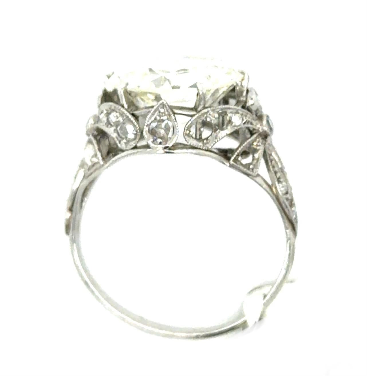 Art Deco 4.32ct (K SI1) Old Euro Diamond Platinum Ring 3.71g 6.75 Size GIA