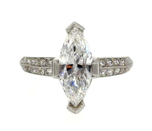 1.33ct F SI1 Marquise Diamond Platinum Ring .70ct SD