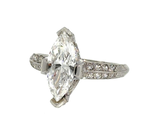 1.33ct F SI1 Marquise Diamond Platinum Ring .70ct SD