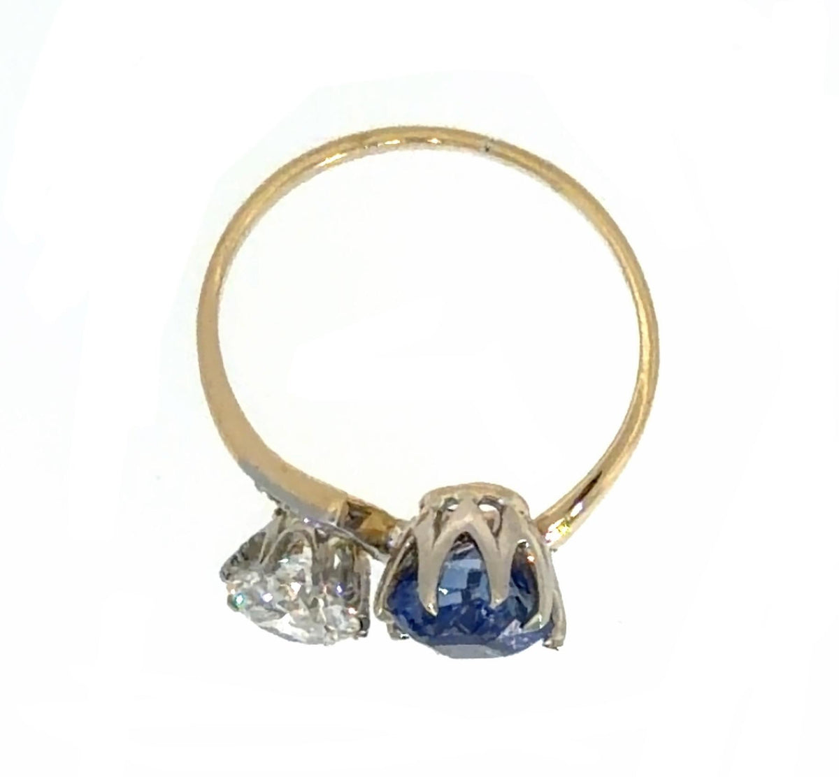 Edwardian .71ct Euro Diamond 1.62ct Cushion Sapphire 18KY Gold + PT Ring