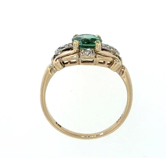 1.24ct Emerald .12ct Diamond 14KY Two Tone Gold Ring (Vintage 1930s) 3.10g 6.50