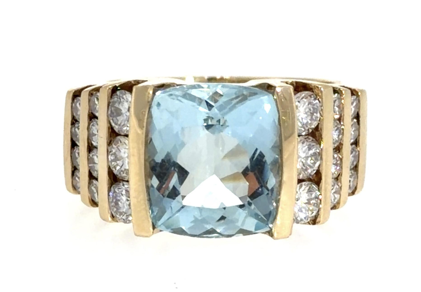 3.50ct Aquamarine 14KY Gold Ring (Vintage 1980s) 1ct Diamond 7.20g