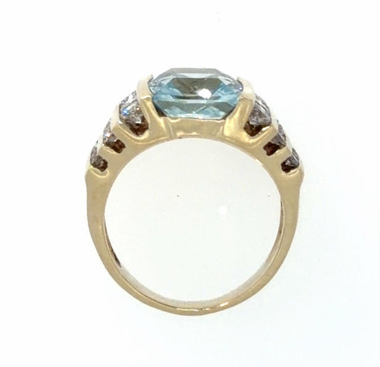 3.50ct Aquamarine 14KY Gold Ring (Vintage 1980s) 1ct Diamond 7.20g