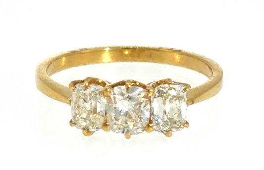1.32ct (Three Old Mine Diamonds) 18KY Gold Ring 2.25g 6.50 Size