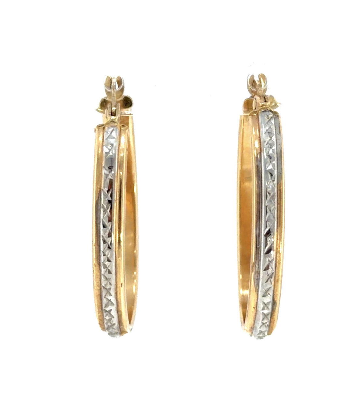 14KY Two Tone Gold Hoop Estate Earrings 3.10g 1.25"