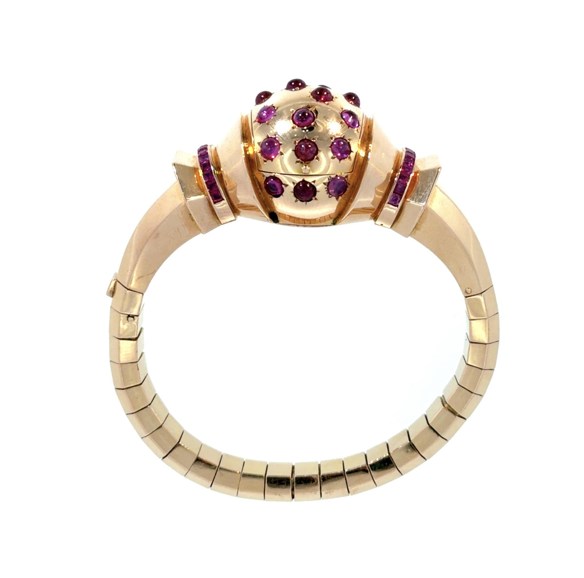 French Ruby Retro 18K Rose Gold Bendable Bracelet (Vintage 1940s) 72.1g