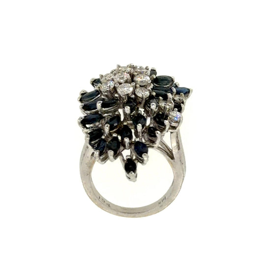 1960’s 14K White Gold Ring 4ct Sapphire 1.10ct Diamond G-I, SI2-I2 11.3g
