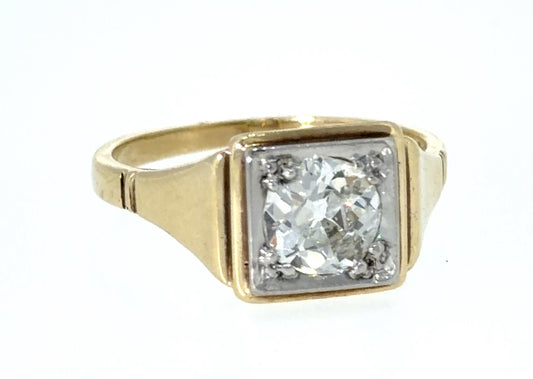 Art Deco 14K Yellow Gold 1.03ct Diamond Ring (Vintage 1930s) I-J color