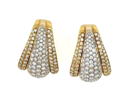 18K Yellow Gold Earrings 6ct Diamonds F-G , VVS-VS 19.2g 1"