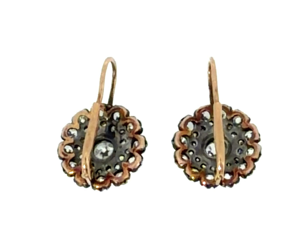 18K Rose Gold & Silver Cluster Inspired Earrings 5.5g 5ct Dia F-H , VS1-SI1 1"