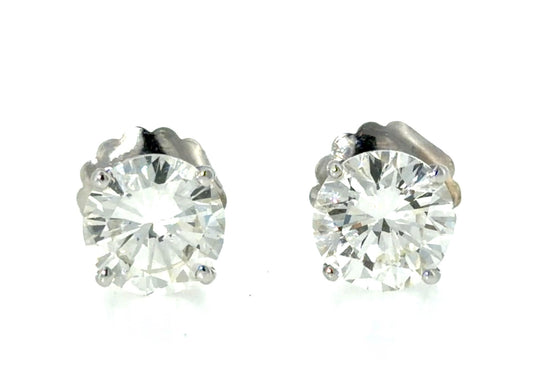 3.01ct+2.58ct Diamond 14KW Gold Stud Earrings 3.6g I-J VS2-SI1