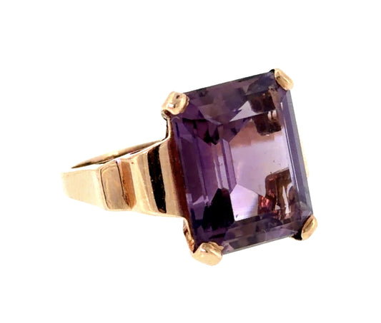 Retro 10ct Amethyst 14KY Rose Gold Ring (Vintage 1940s) 5.20g 5.50 Size
