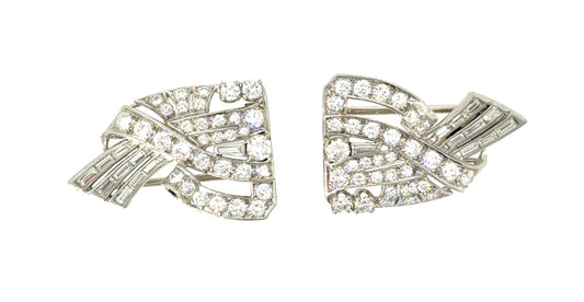 Original Art Deco 5ct Diamond Platinum Brooch Clips (Vintage 1930s) 15.88g 2.25"