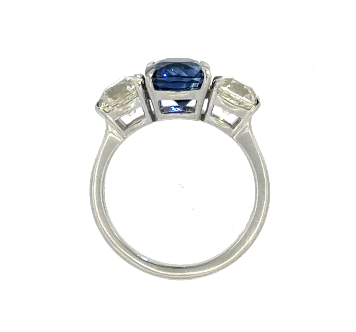 2.85ct Cushion Sapphire Platinum Three Stone Ring