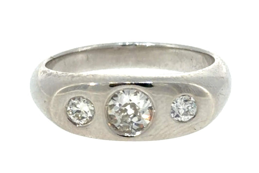 .40ct Old Euro Diamond Center 18KW Gold Band Ring (Vintage 1930s) .20ct SD 7.52g