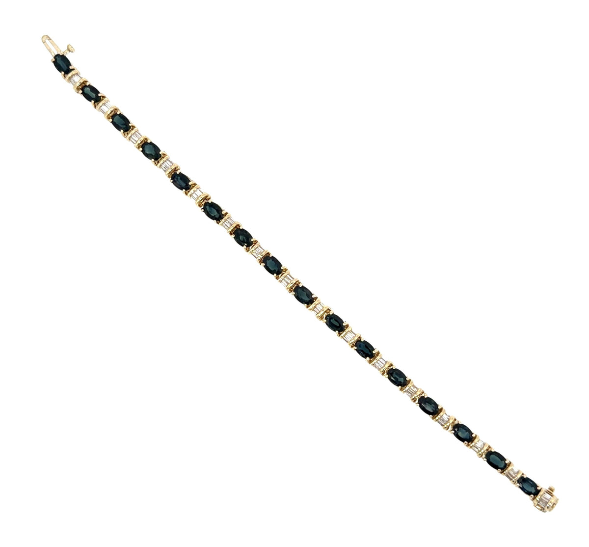 11ct Sapphire 2ct Diamond 14KY Gold Tennis Bracelet ESTATE 15.48g 7"