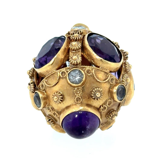 30ct Amethyst 18KY Gold Pendant (Vintage 1960s) 21.40g 2.25" 14KY Chain