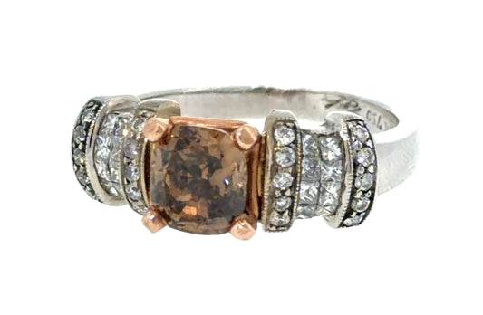1.40ct Fancy Champagne Diamond 18K Two Tone Gold Ring .72ct SD 6.80g 7.75 Size