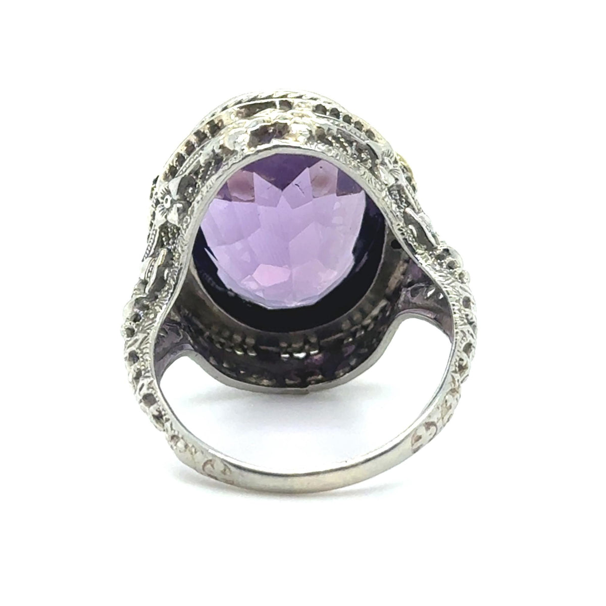 12ct Original Art Deco Amethyst Ring 14K 2 Tone (Circa 1920s) 6.60g 6.5 Size