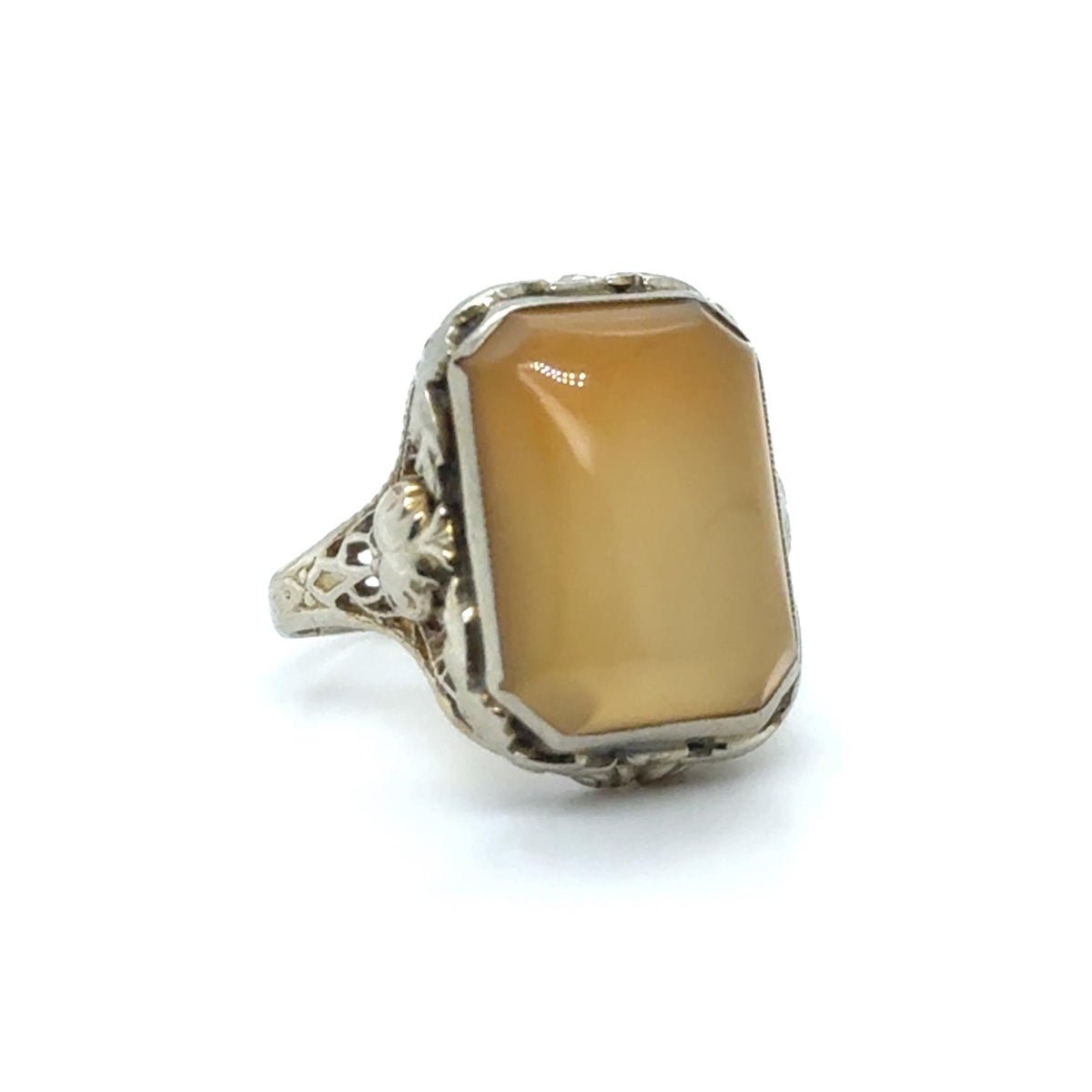 Original Art Deco 6.5ct Agate Ring 14K (Circa 1920s) 4.60g 4.75 Size