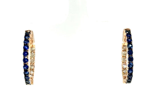 1.10ct Sapphire .70ct Diamond 14KY Gold Hoop Earrings .75" 3.90g