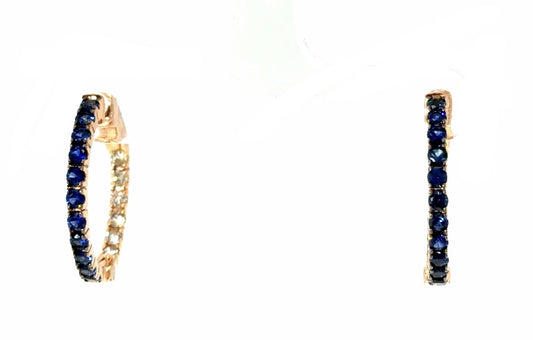 1.10ct Sapphire .70ct Diamond 14KY Gold Hoop Earrings .75" 3.90g