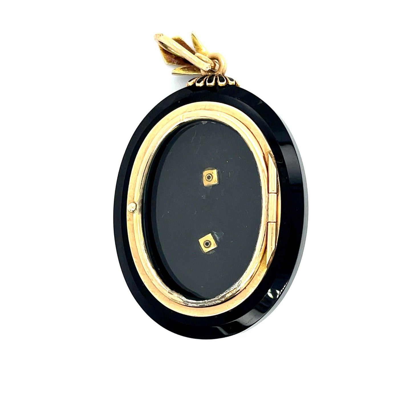 Victorian (1860s) Original 3ct Rose Diamonds, Onyx 14KY Antique Locket/Pendant