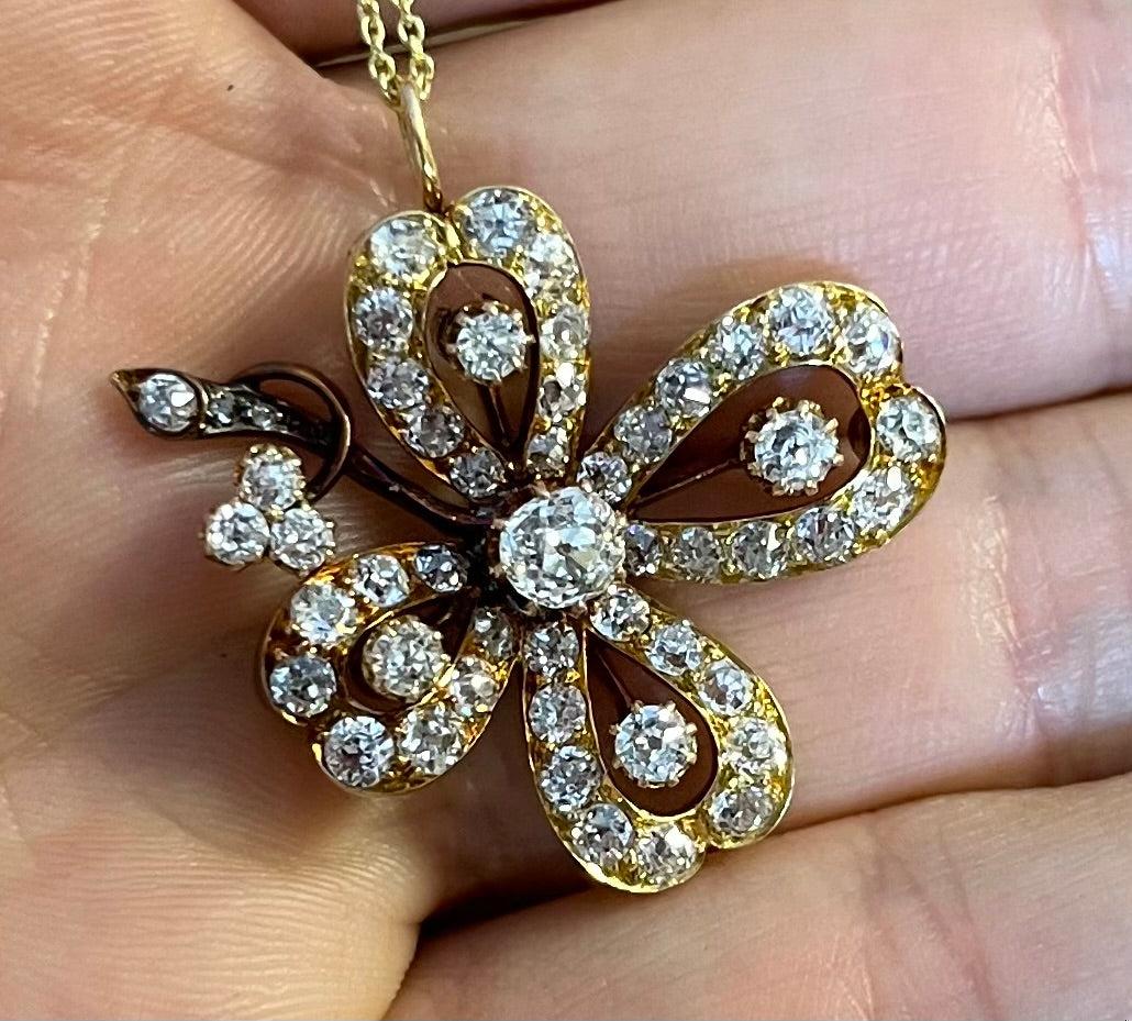 Victorian (Circa 1880s) 18K Pendant .30ct Old Mine Cut Center Diamond 3.30ct SD