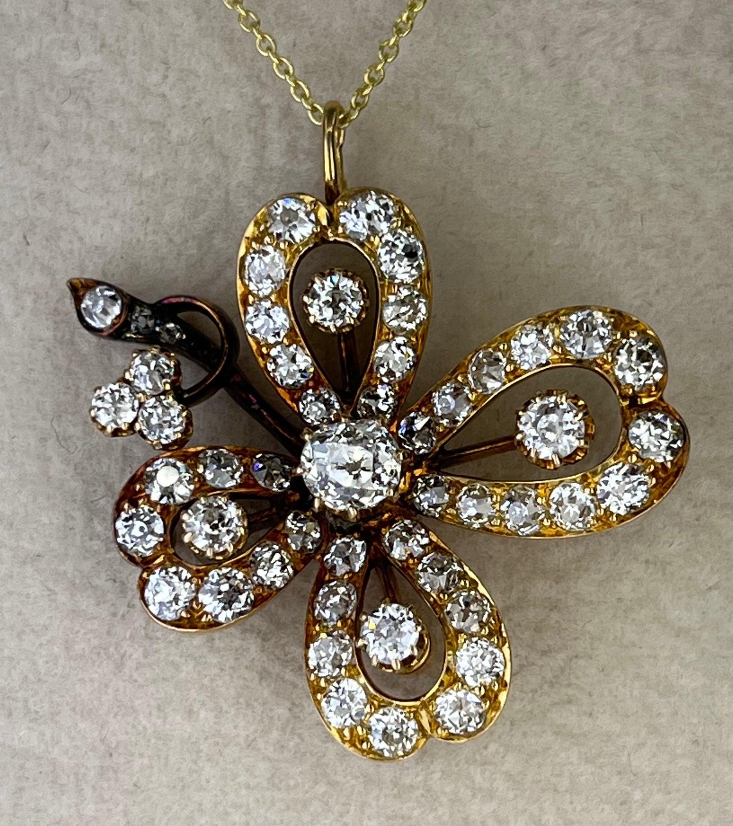 Victorian (Circa 1880s) 18K Pendant .30ct Old Mine Cut Center Diamond 3.30ct SD