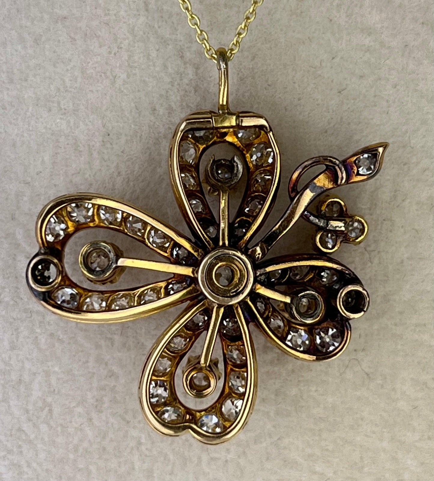 Victorian (Circa 1880s) 18K Pendant .30ct Old Mine Cut Center Diamond 3.30ct SD