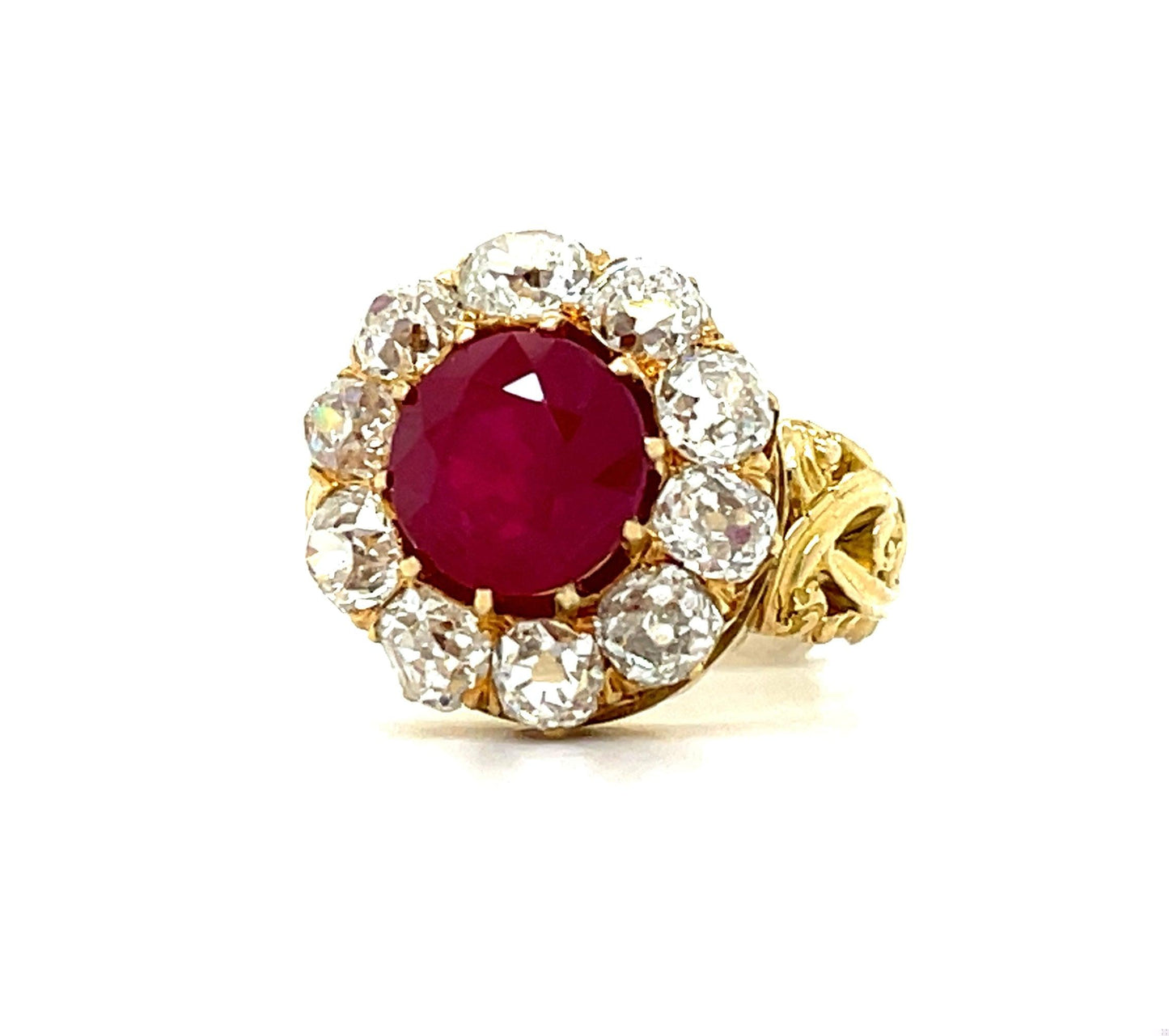 Victorian Era 2.99ct Ruby GIA Burma Heated 18KY Antique Ring (Circa 1880s)