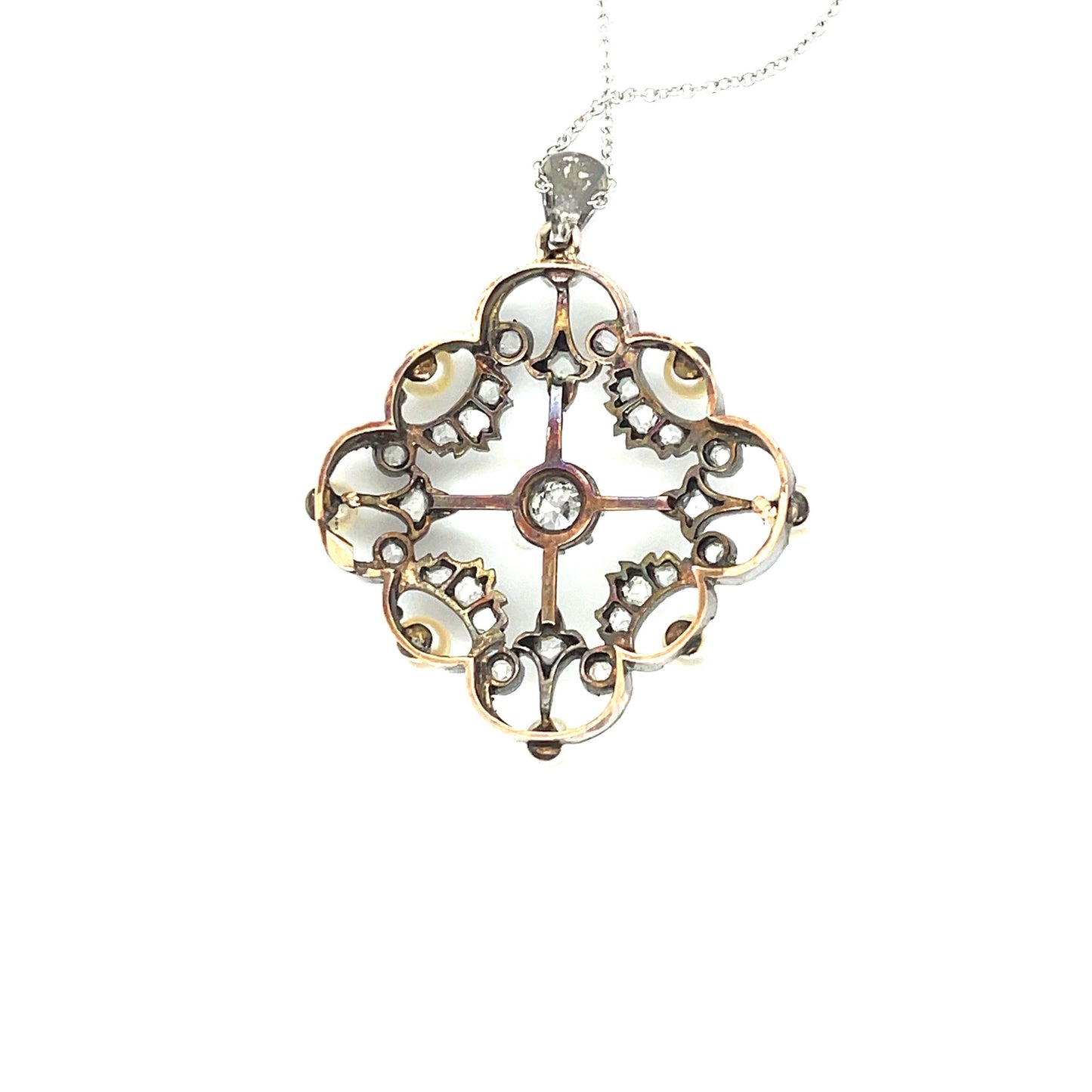 Victorian (1860s) .25ct Old Mine Diamond .80ct Rose Cut Diamonds S+14KY Pendant