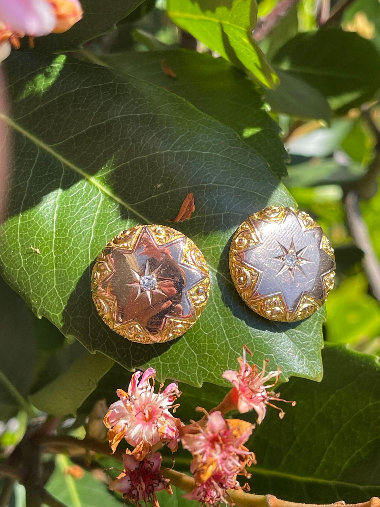 Victorian Cosmos Inspired Antique 18KY Earrings (Circa 1870s) .24ct Old Mine Dia