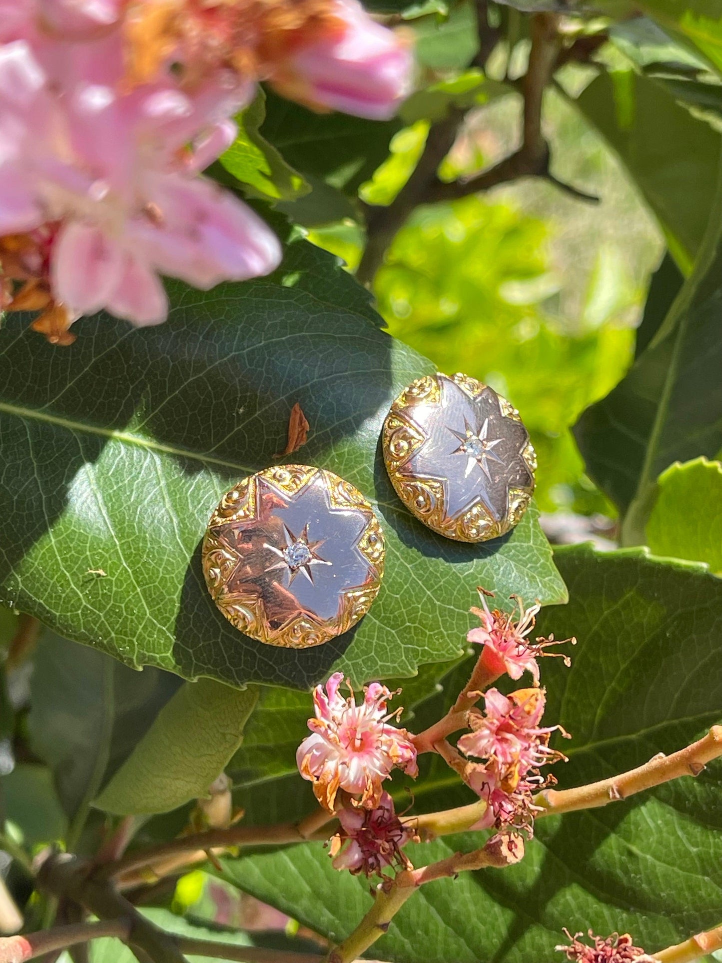 Victorian Cosmos Inspired Antique 18KY Earrings (Circa 1870s) .24ct Old Mine Dia