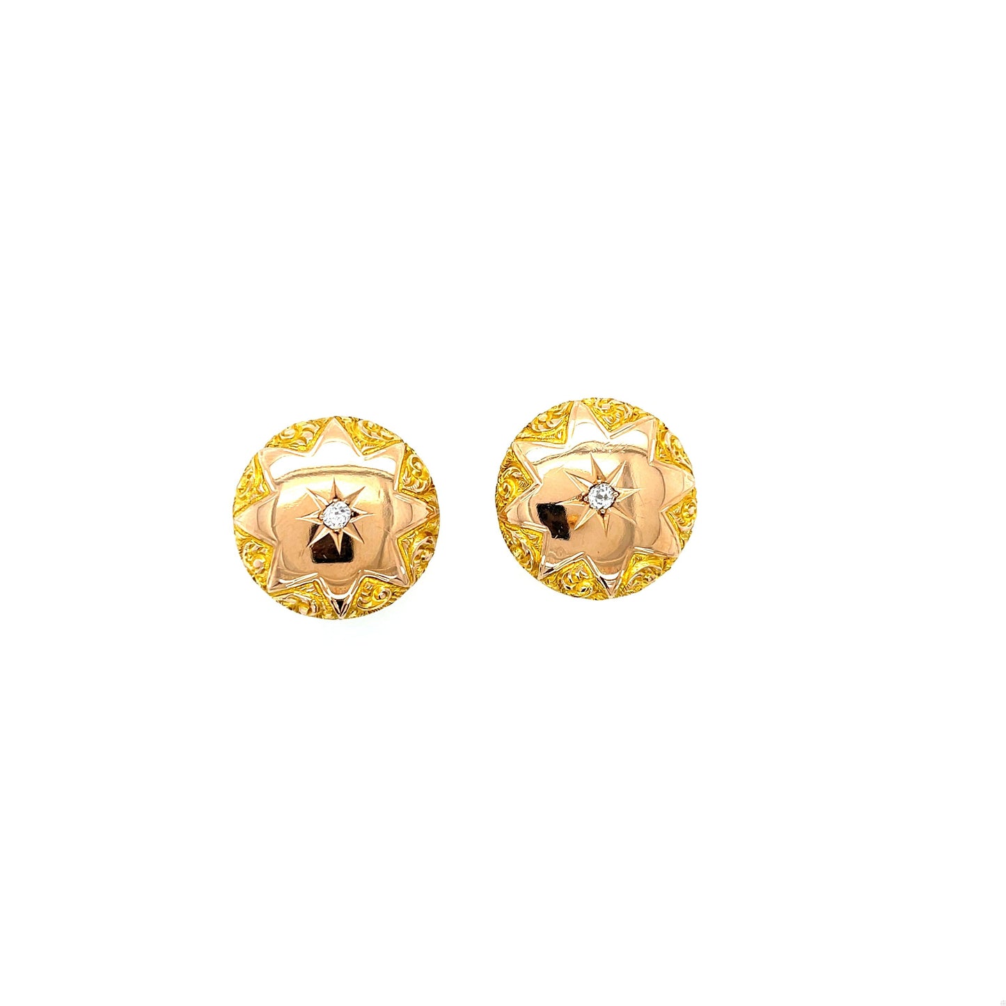 Victorian Cosmos Inspired Antique 18KY Earrings (Circa 1870s) .24ct Old Mine Dia