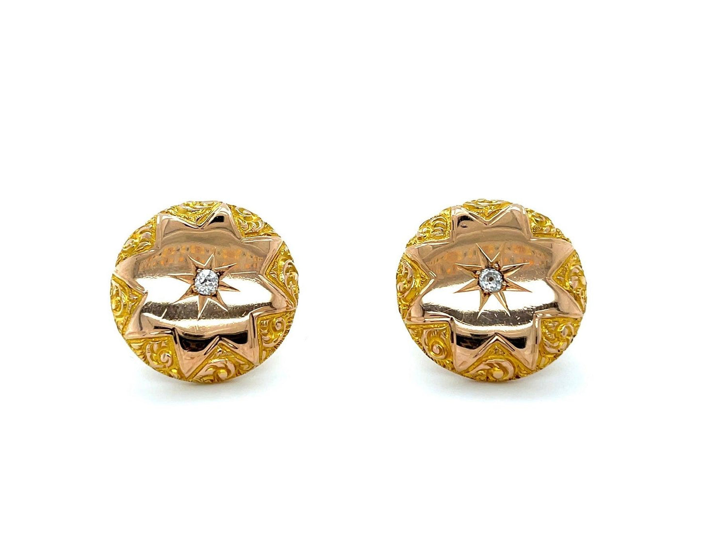Victorian Cosmos Inspired Antique 18KY Earrings (Circa 1870s) .24ct Old Mine Dia