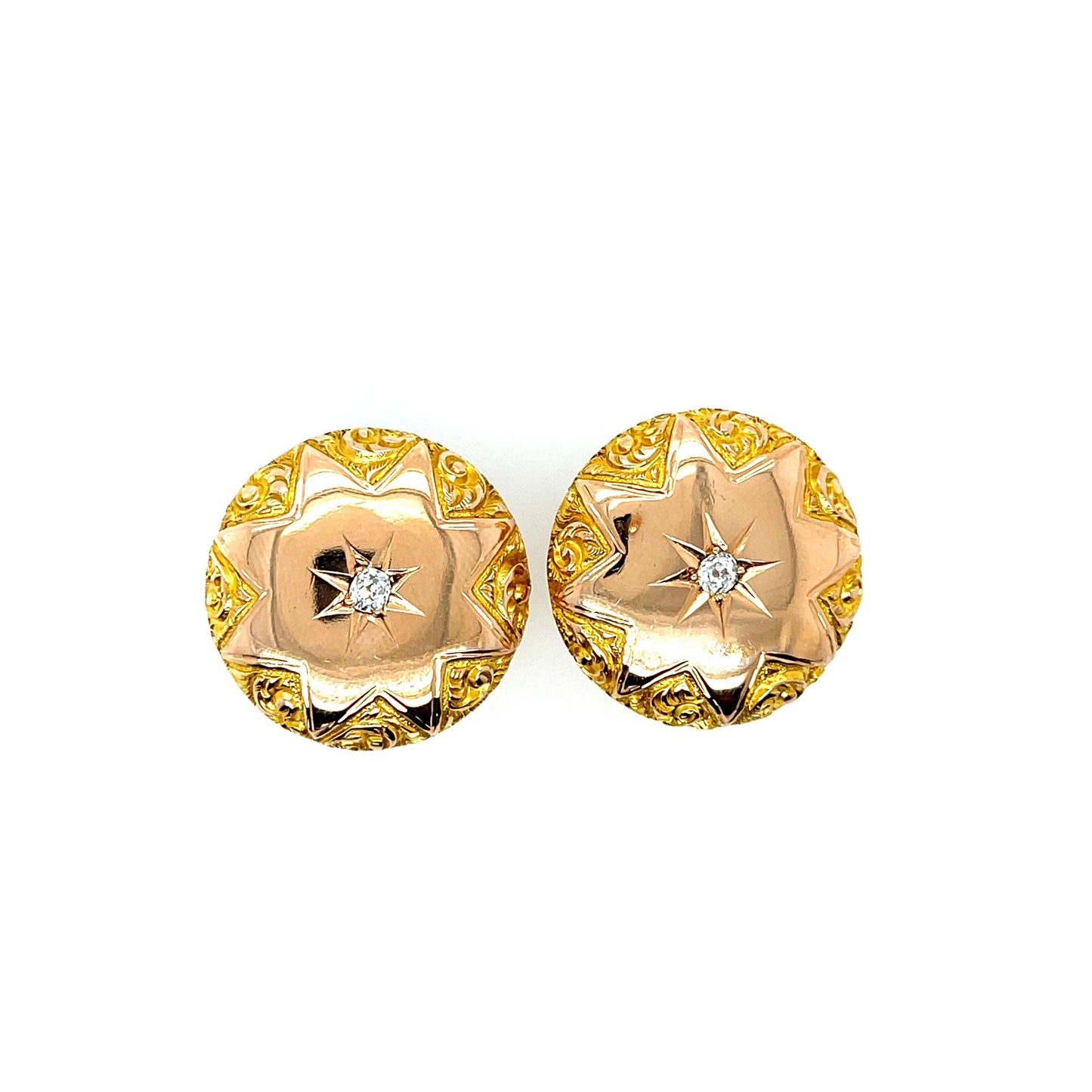 Victorian Cosmos Inspired Antique 18KY Earrings (Circa 1870s) .24ct Old Mine Dia