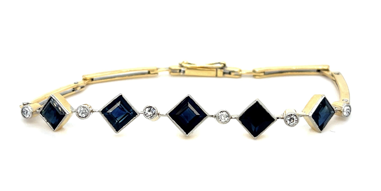 Edwardian 2.50ct Sapphire .42ct Diamond 18K 2 Tone Gold Bracelet (Antique 1910s)
