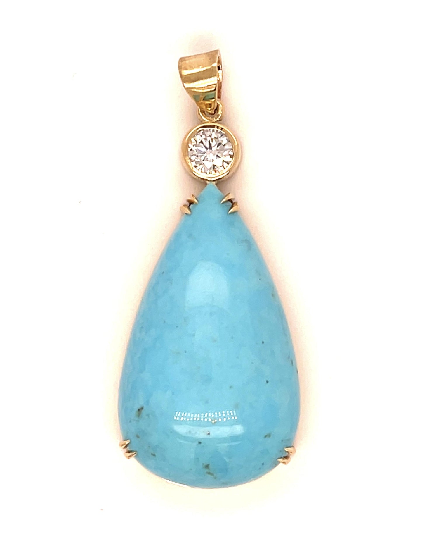 18ct Turquoise .43ct Diamond 14KY Handmade Pendant 8.56g 1.75" 16" Chain