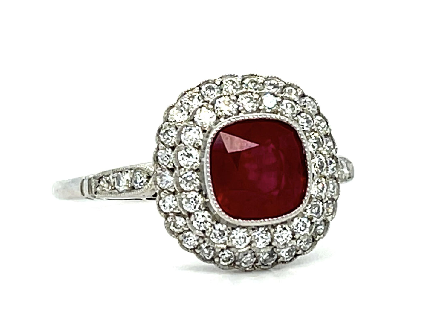 1.50ct Ruby .50ct Diamond Platinum Handmade Ring 4g 7 Size