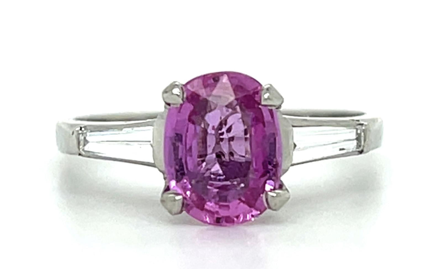 1.46ct Pink Sapphire .30ct Diamond Platinum Ring (Estate 1960s) 3.80g 6.50 Size