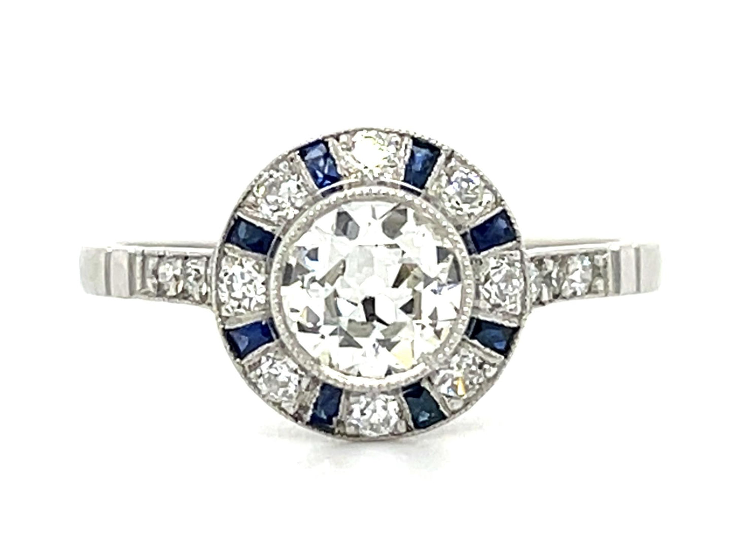 .67ct Old European Diamond .36ct Sapphire Platinum Handmade Ring .48ct SD 2.70g