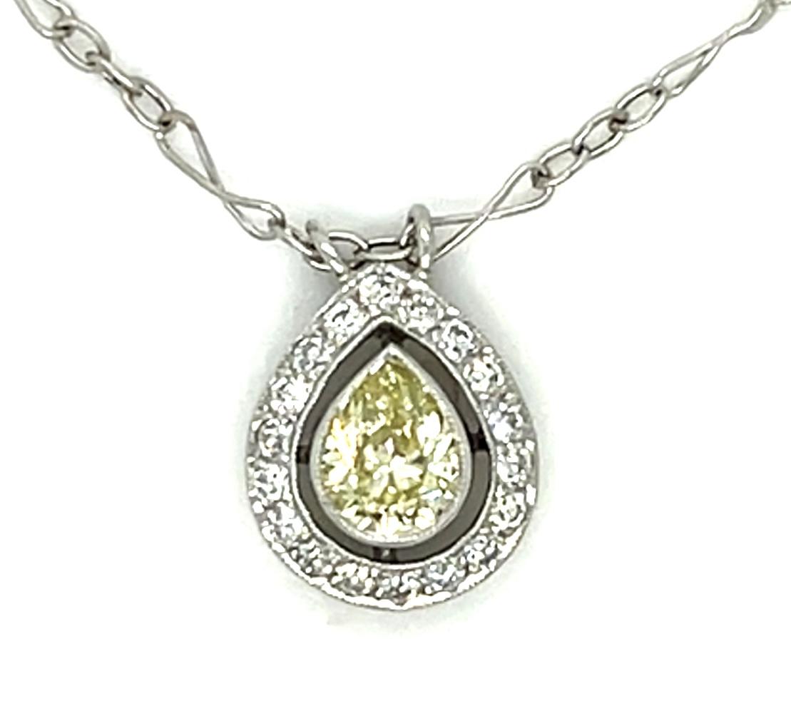 .40ct Pear Yellow Diamond Platinum Pendant .22ct 2.85g 16"