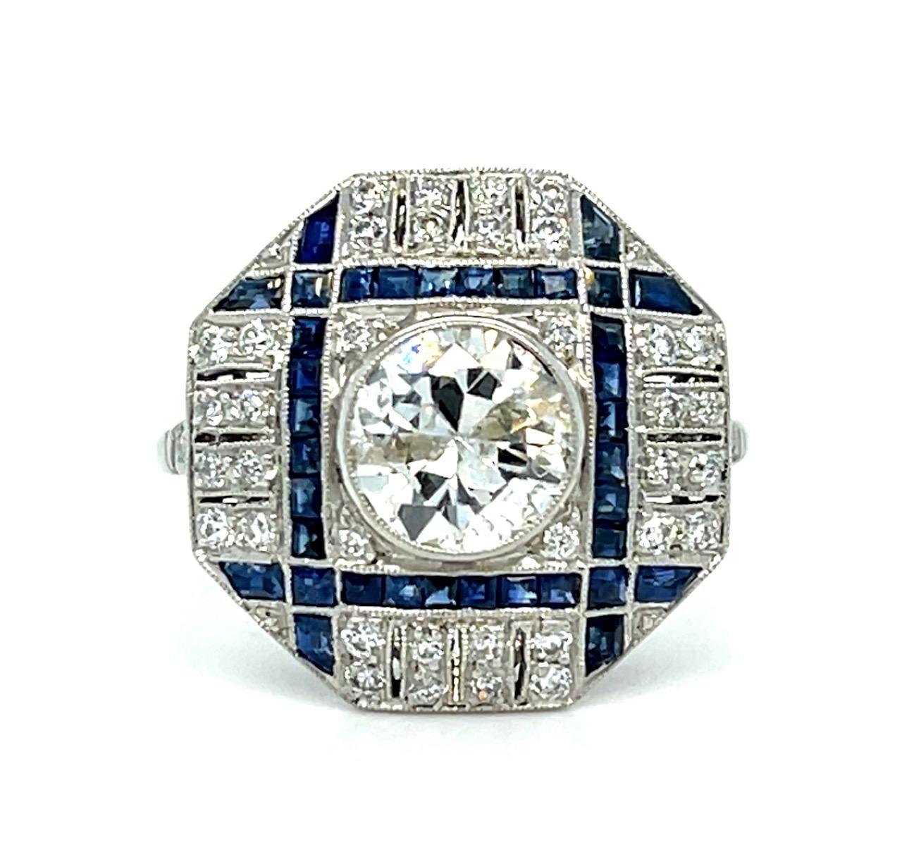 1.10ct Round Brilliant Diamond 1.10ct Sapphire Platinum Handmade Ring .80ct SD 5