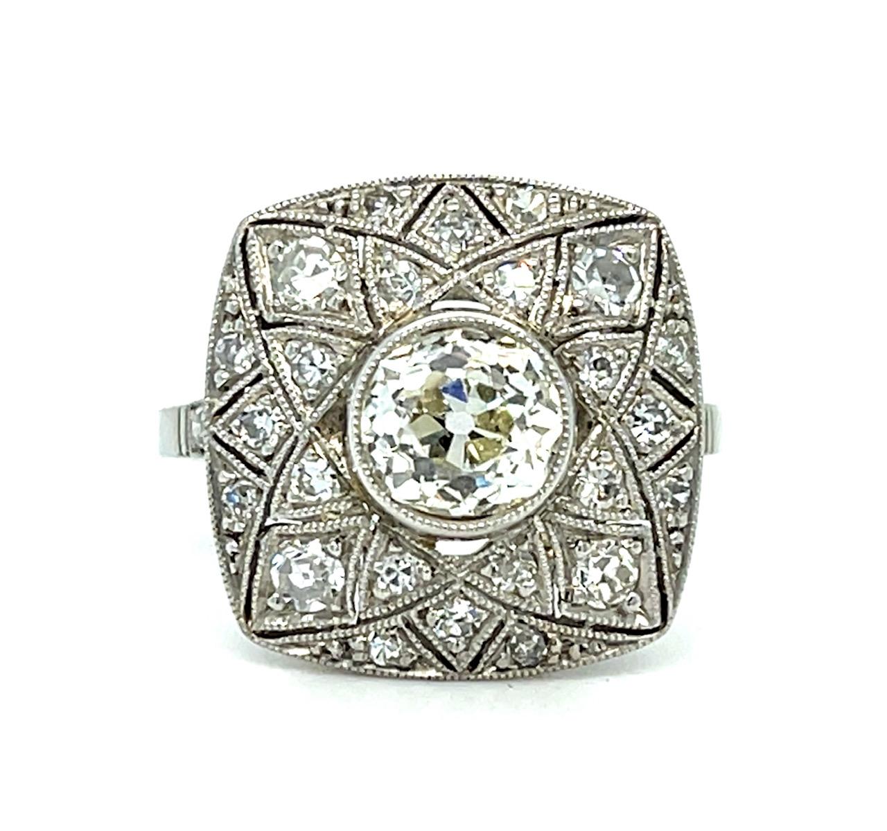 1.22ct Old Mine Diamond Platinum Handmade Ring .90ct SD 6.56g 7.25 Size