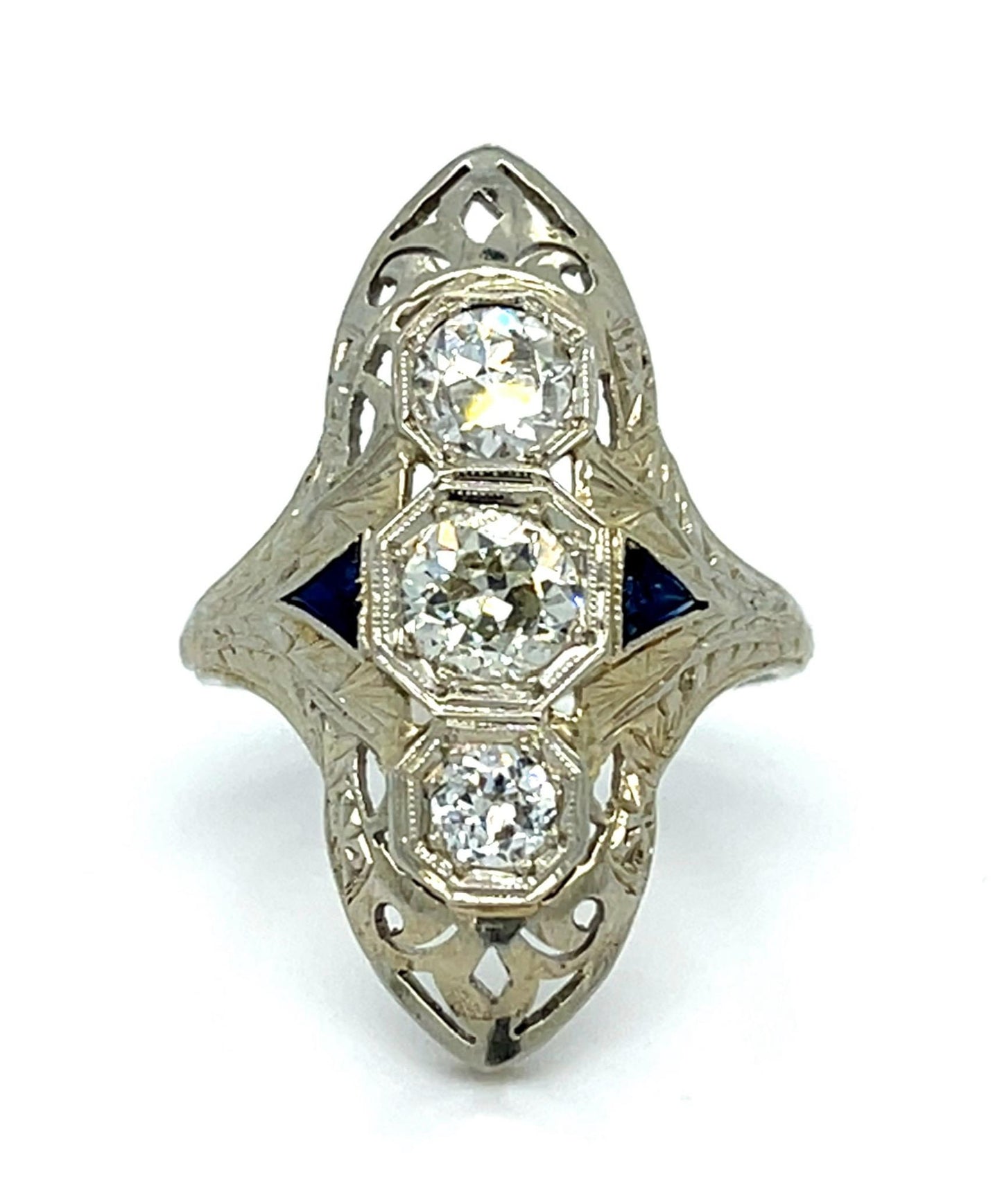 Art Deco 1ct Diamond Old Euro Diamond 18KW Ring (Vintage 1930s) 3.90g 7 Size