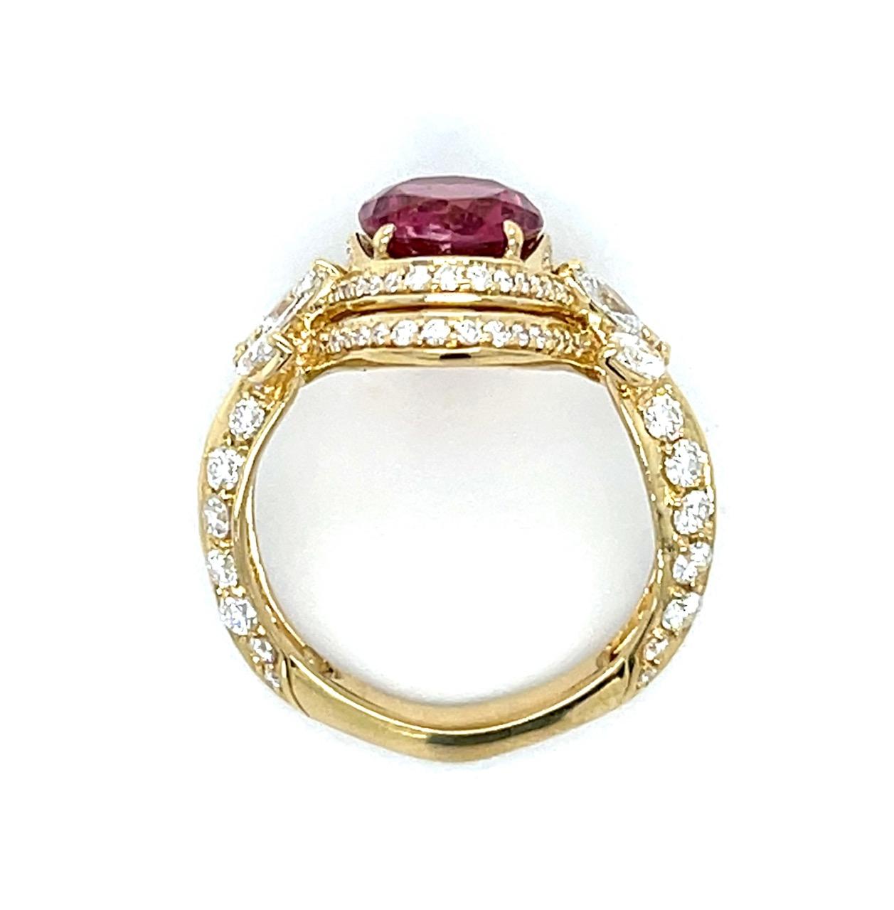 1.84ct Pink Tourmaline 1.28ct Diamond 18KY Estate Ring 5.64g 6 Size