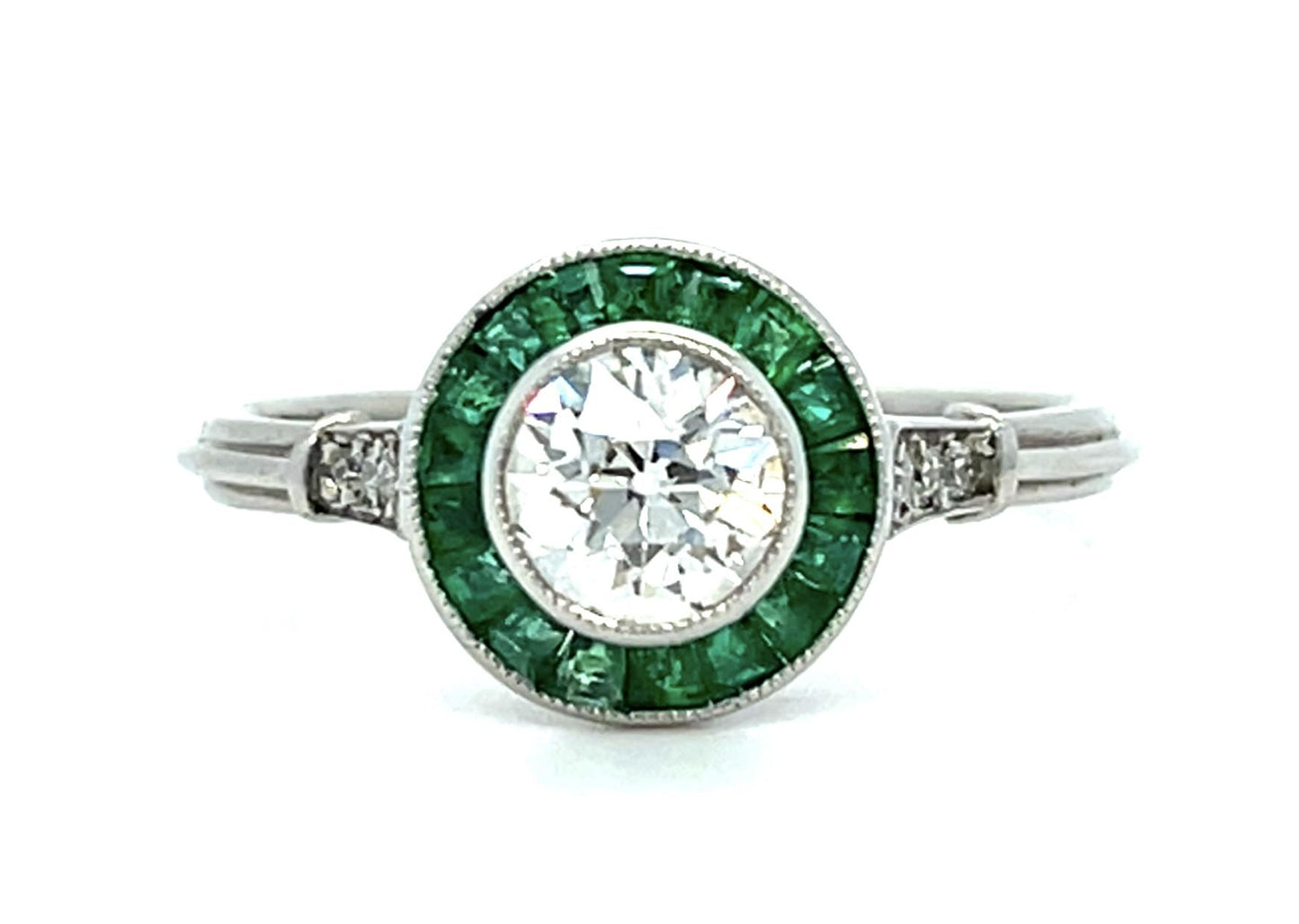 .57ct Old European Diamond .70ct Emerald Platinum Handmade Ring 3g 6.50 Size