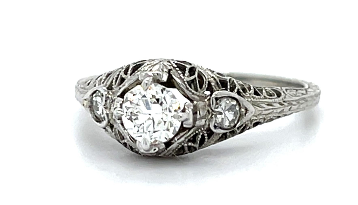 Original Art Deco .38ct Exact Old European Diamond 14KW Ring (Vintage 1930s)