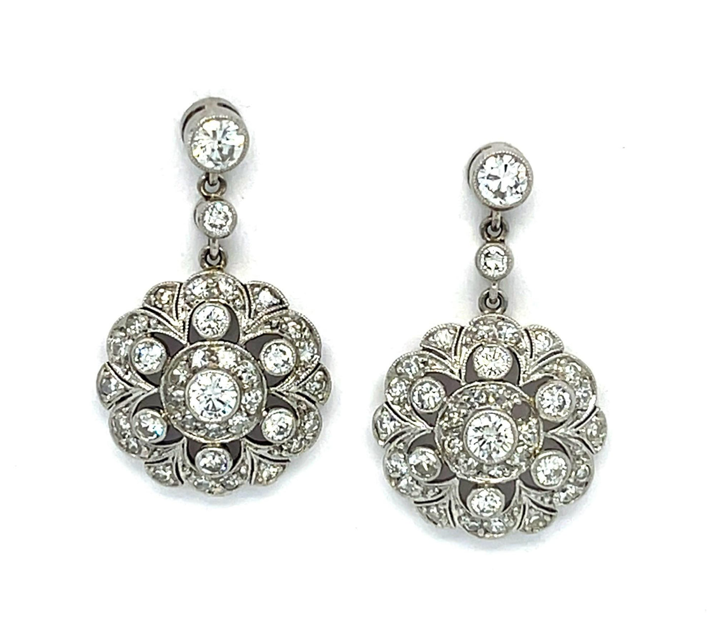 1.75ct Diamond Platinum Handmade Earrings 6.40g 1" Length